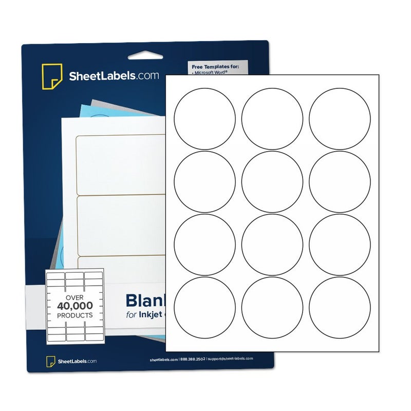 Sheet Labels 2.5" Round Labels, All Purpose White, Laser or Inkjet Printing, 1200 Labels - Image 1